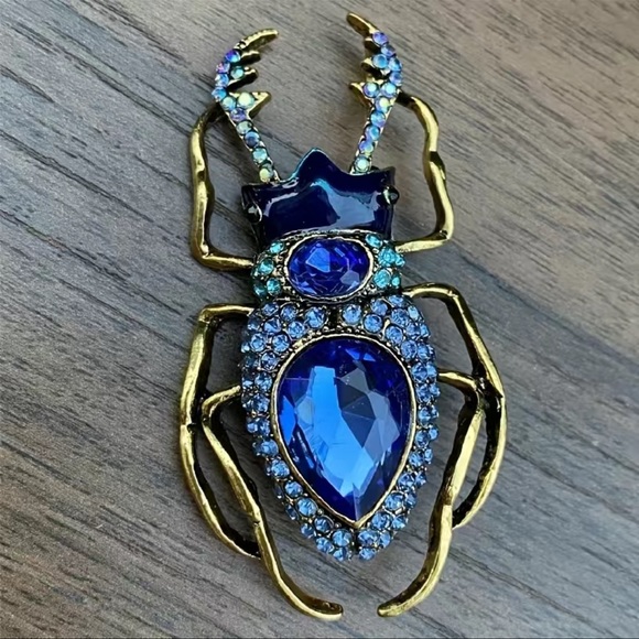 Large Vintage Royal Blue Sapphire Scarab Insect Brooch - Picture 2 of 5